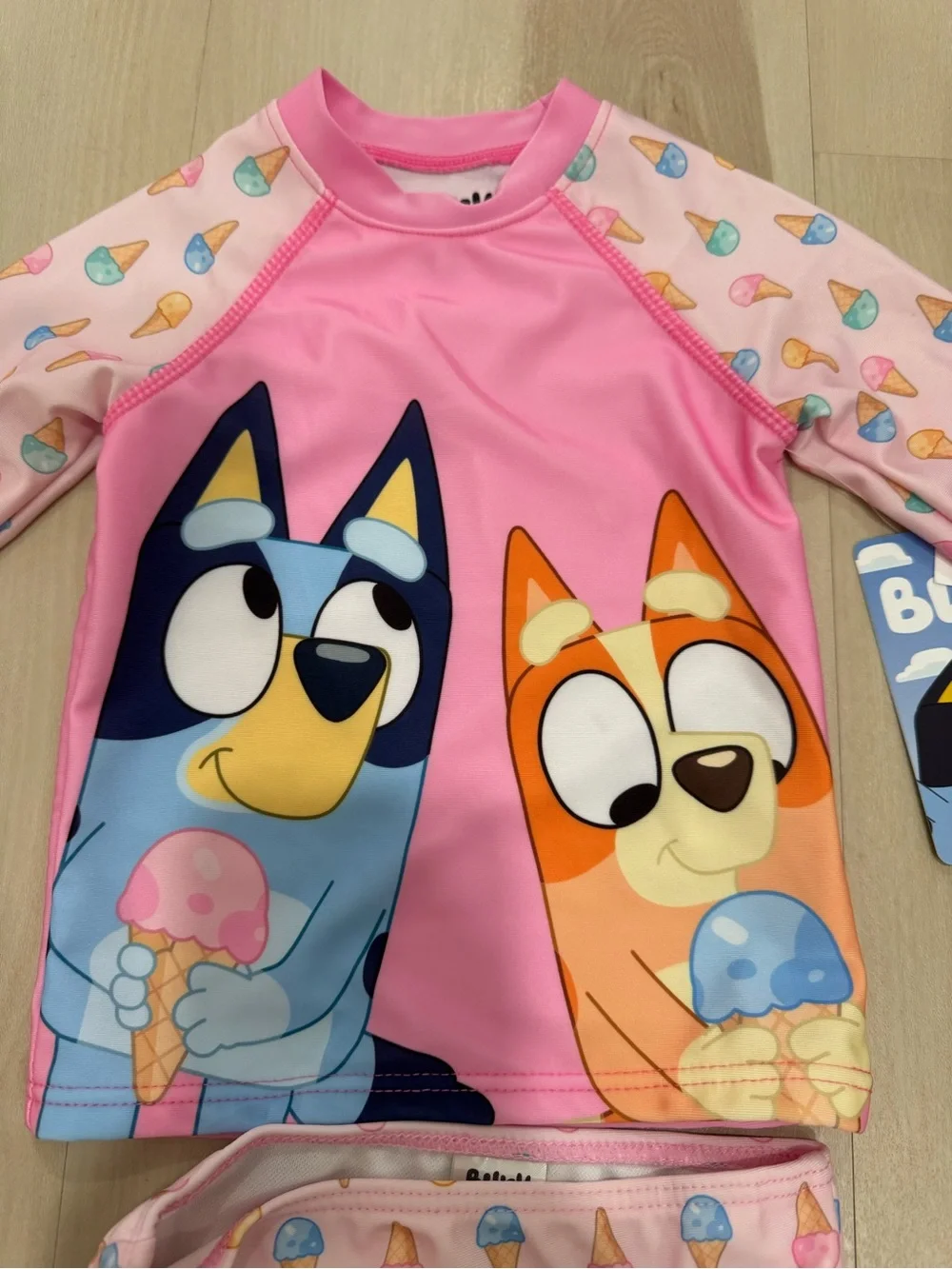 NWT Bluey Baby 12 Month 2 Piece Swimsuit Set Rashguard & Bottoms Pink Icecream